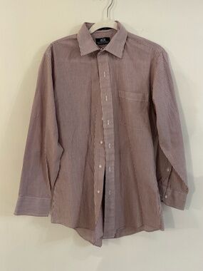 Stafford Men's Burgundy & White Pinstripe Dress Shirt
